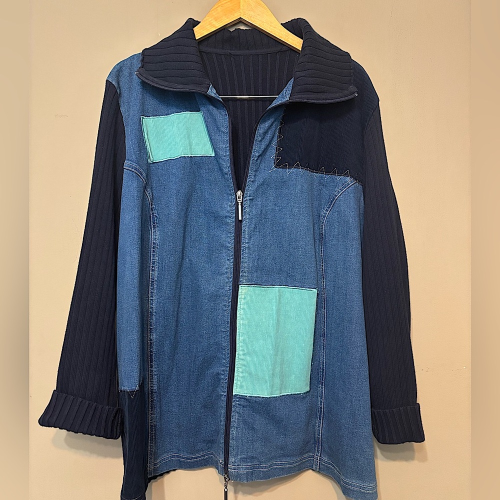 Multi-Media Unique Denim Ribbed Cotton Corduroy Patchwork Zipper Cardigan Jacket